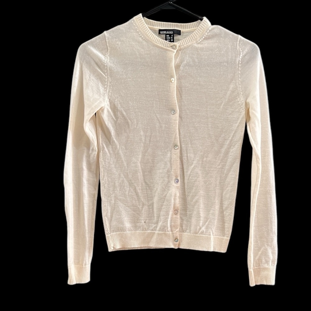 Mango Small Off White Button Up Lightweight Sweater